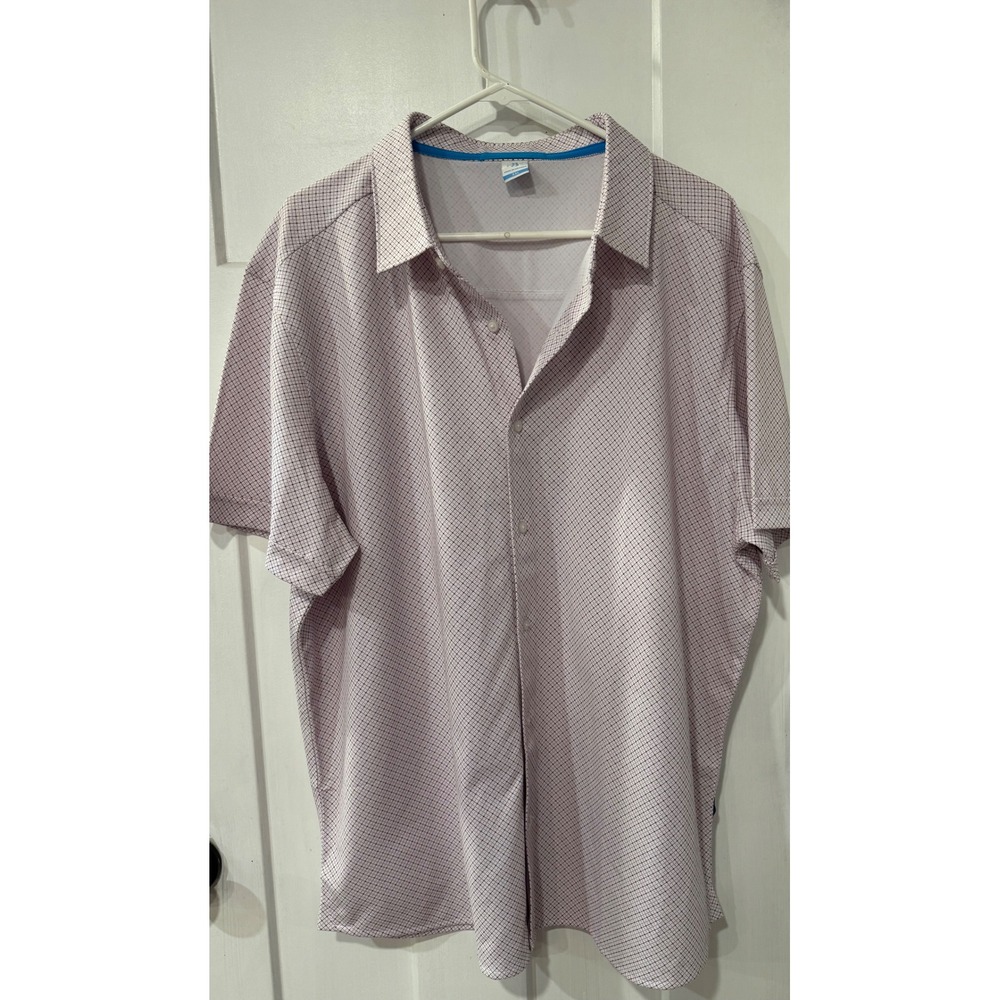 REV Mens Short Sleeve Button Down Performance Shirt XXL White Burgundy Grid 1770